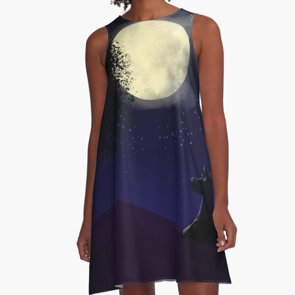 Dog Gazing at the Moon A-Line Dress