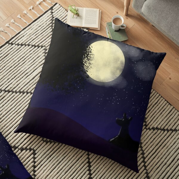 Dog Gazing at the Moon Floor Pillow