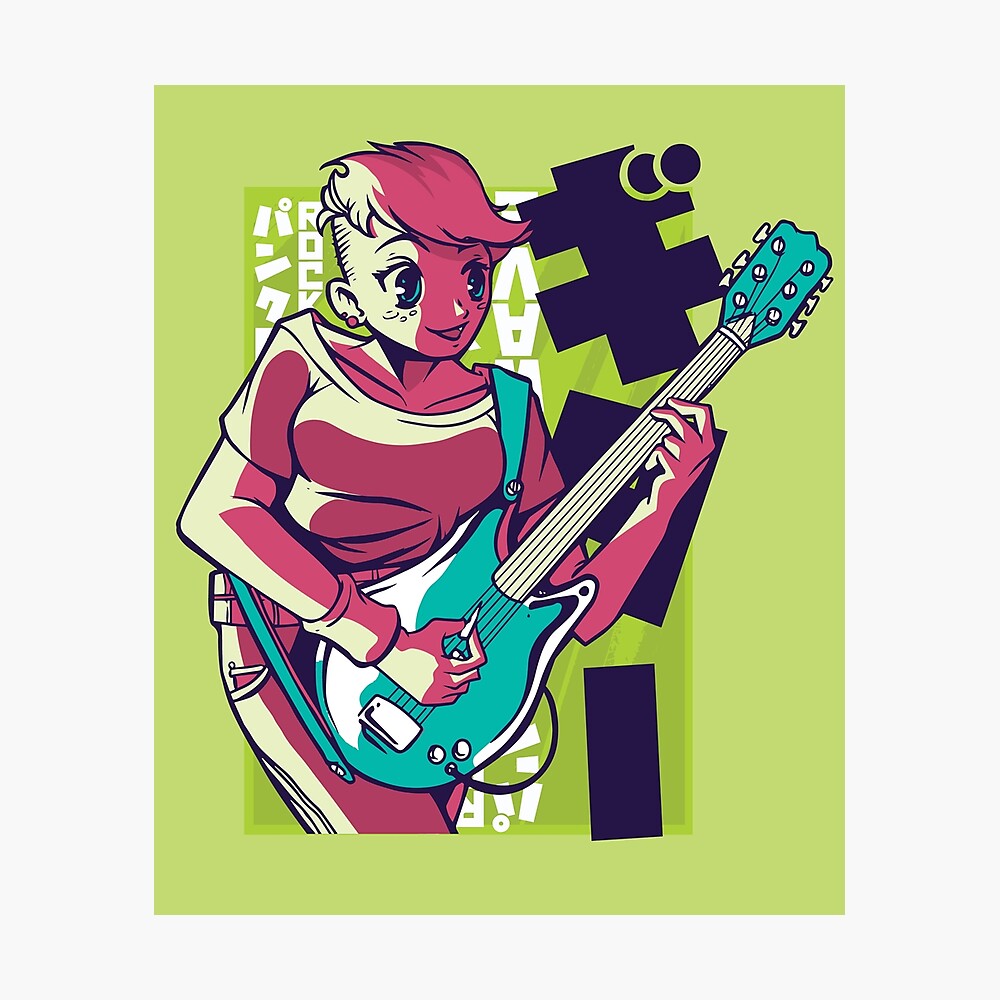 Anime Girl Playing Guitar Cool Cute Japanese Manga Lovers Poster By Funnylifeusa Redbubble