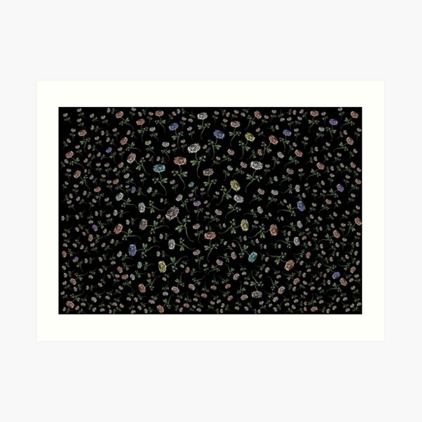 Scattered Flowers Black Art Print