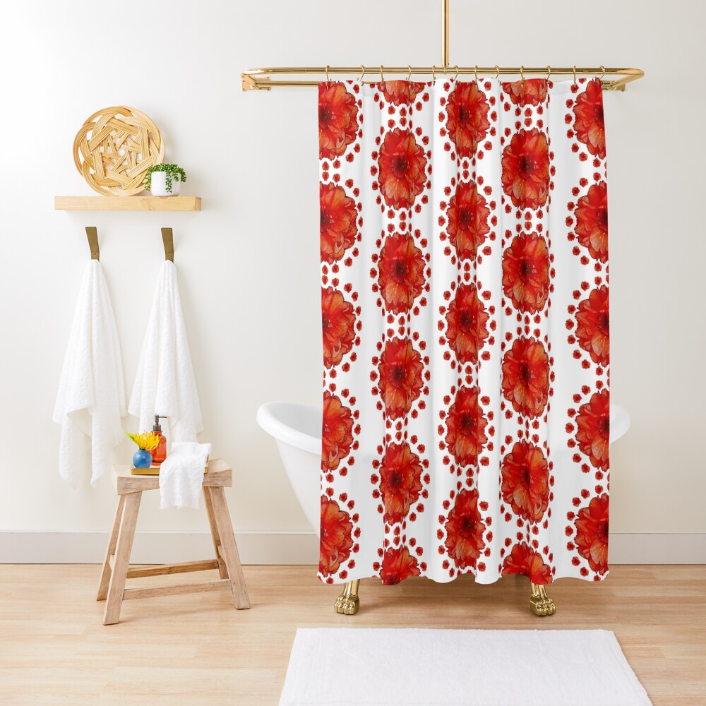 Gardener Gift - Poppy Field Mandala - Round Floral Art - Red Flower Present Shower Curtain