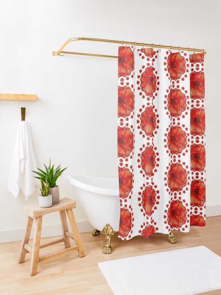 Alternate view of Gardener Gift - Poppy Field Mandala - Round Floral Art - Red Flower Present Shower Curtain