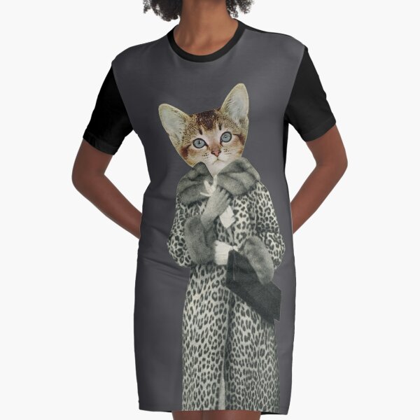 Kitten Dressed as Cat Graphic T-Shirt Dress