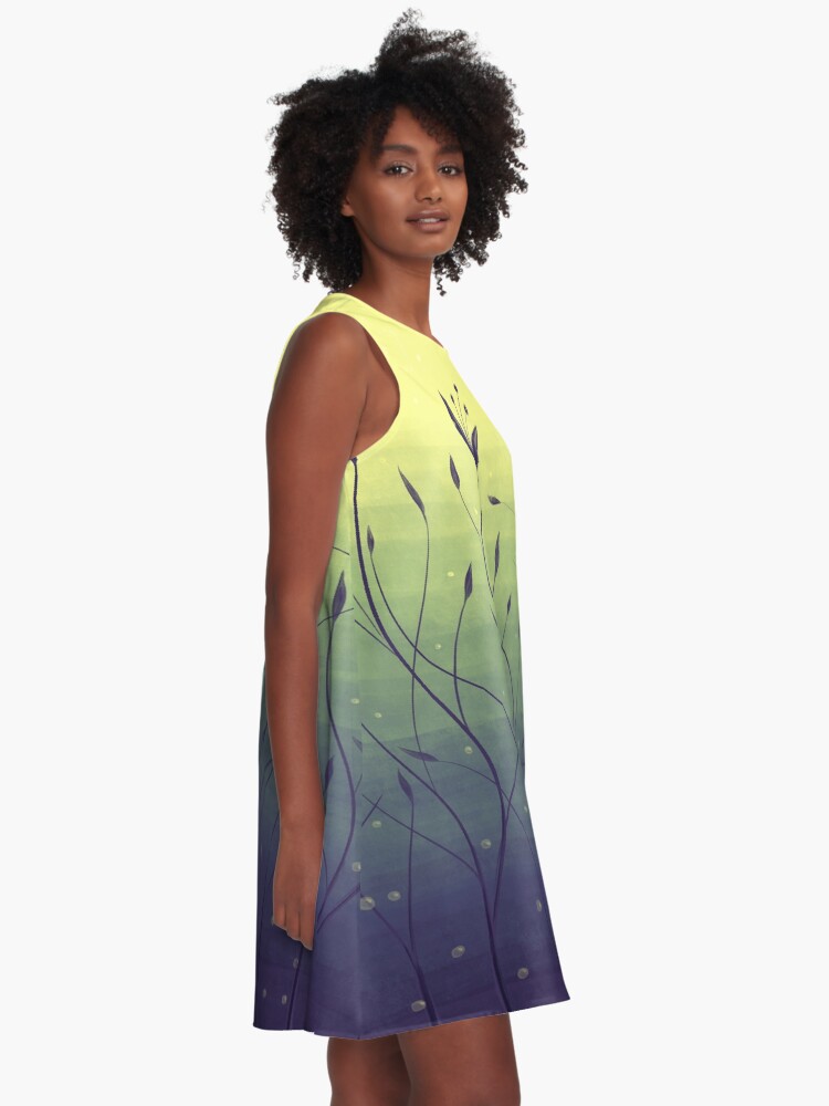 Alternate view of Water Plants In Green Lake Abstract Botanical Art A-Line Dress