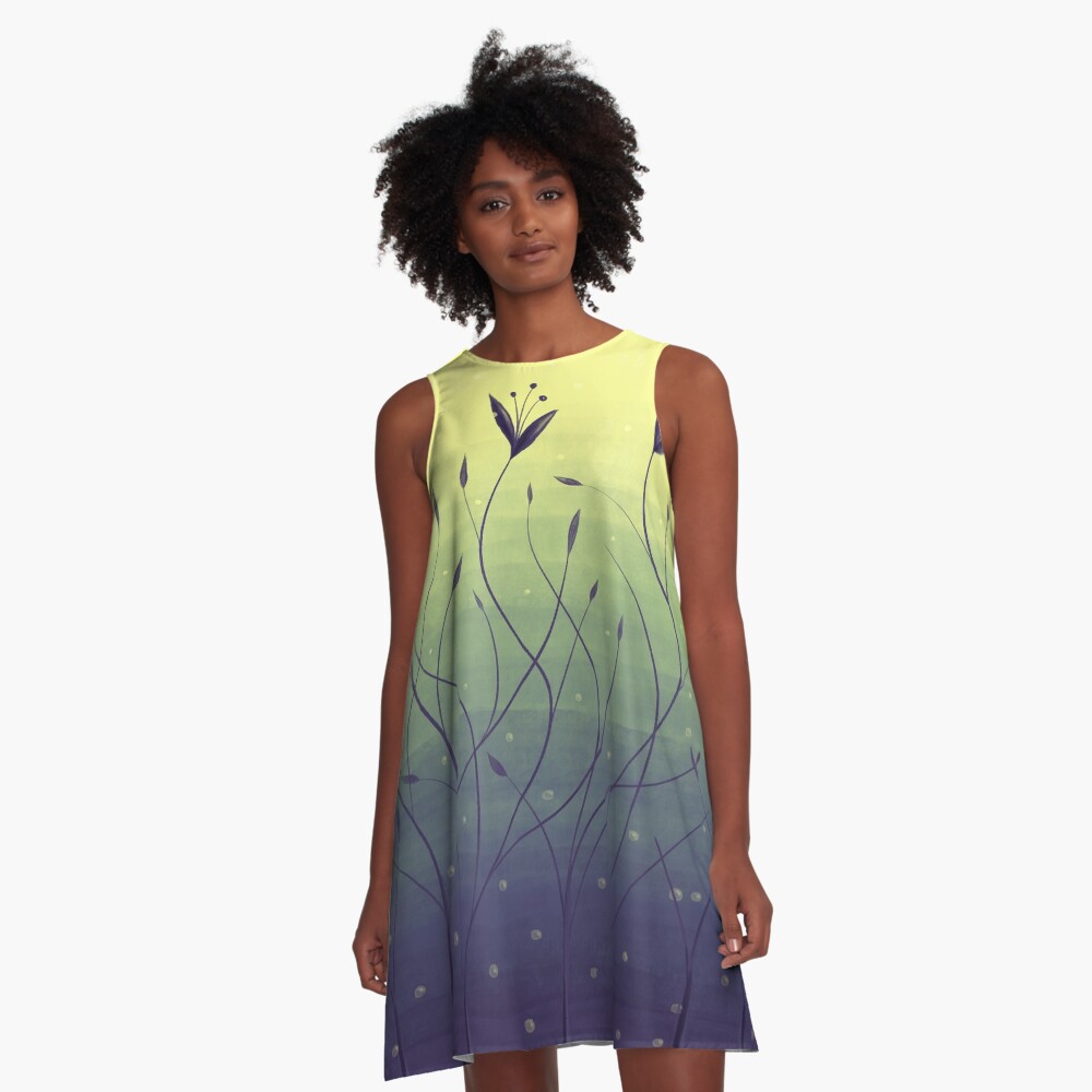 Water Plants In Green Lake Abstract Botanical Art A-Line Dress