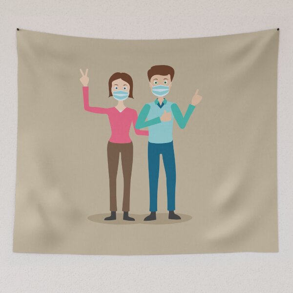 Item preview, Couple wearing protective Medical mask for prevent Covid-19 designed and sold by Tansel Diplikaya.