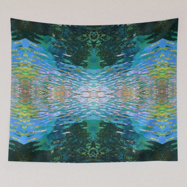 Item preview, Green Pond Ripples Reflections Watercolor Illustration | Modern Garden Art  designed and sold by AndreaHelmArt.