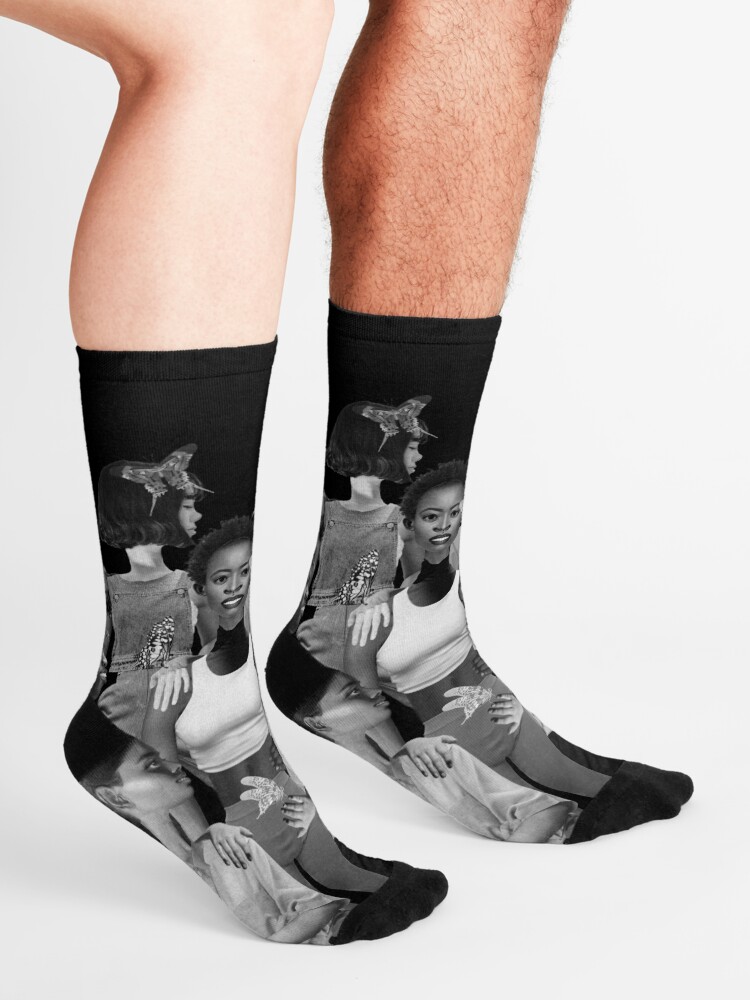 Alternate view of Fly of Freedom - metamorphosis, butterflies, collage art Socks