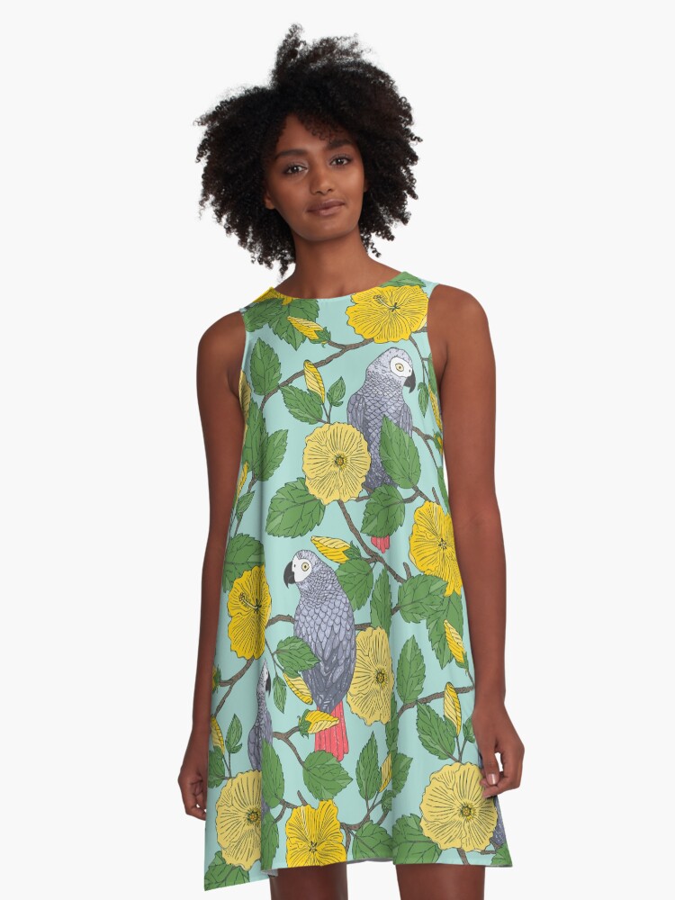 grey dress with yellow flowers