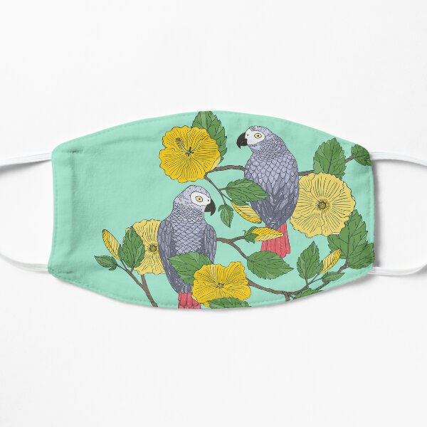 African Grey Parrots and Yellow Flowers Mask