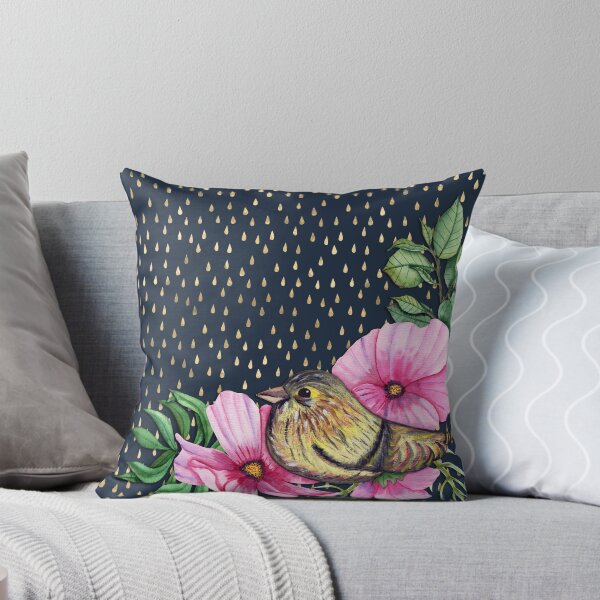 Item preview, Pretty floral bird on golden raindrop pattern designed and sold by Leeanne Mackay.