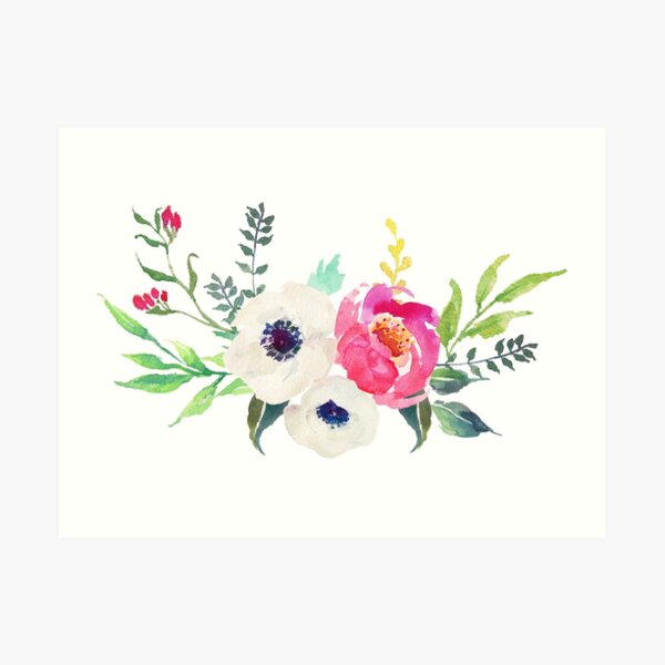 Anemone Peony Watercolor Bouquet Art Print