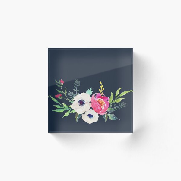 Anemone Peony Watercolor Bouquet Acrylic Block