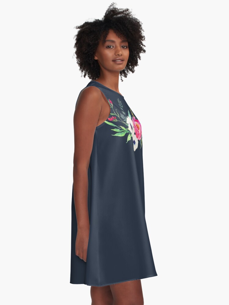 Alternate view of Anemone Peony Watercolor Bouquet A-Line Dress