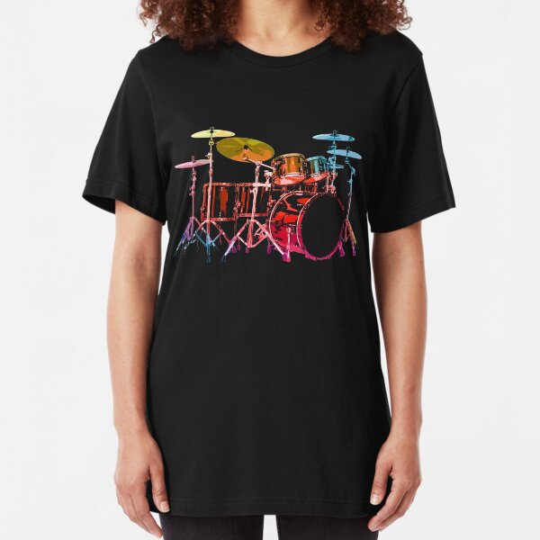 Drum Set (bold digital colors) Slim Fit T-Shirt