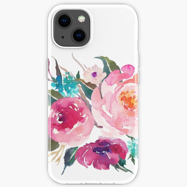 Floral Watercolor Bouquet Turquoise Pink iPhone Soft Case