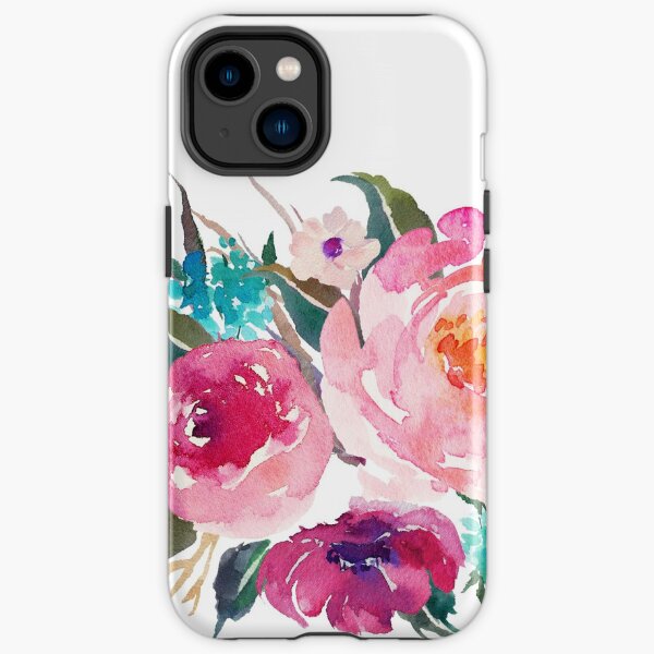 Floral Watercolor Bouquet Turquoise Pink iPhone Tough Case