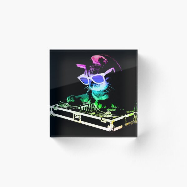 HOUSE CAT (Rainbow DJ Kitty) Acrylic Block
