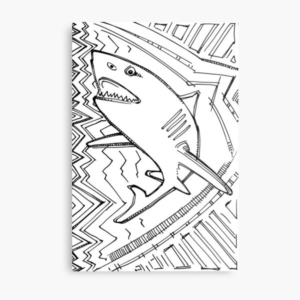 Great White Shark, Coloring Book Page Metal Print