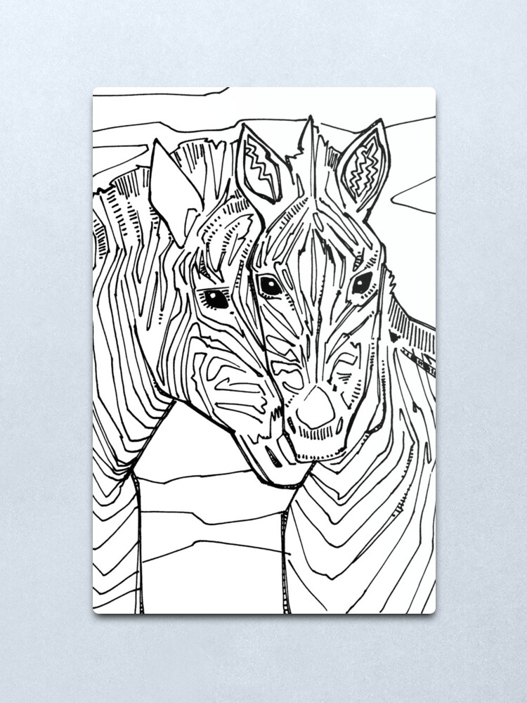 Download Zebra Coloring Book Page Metal Print By Gwennpaints Redbubble