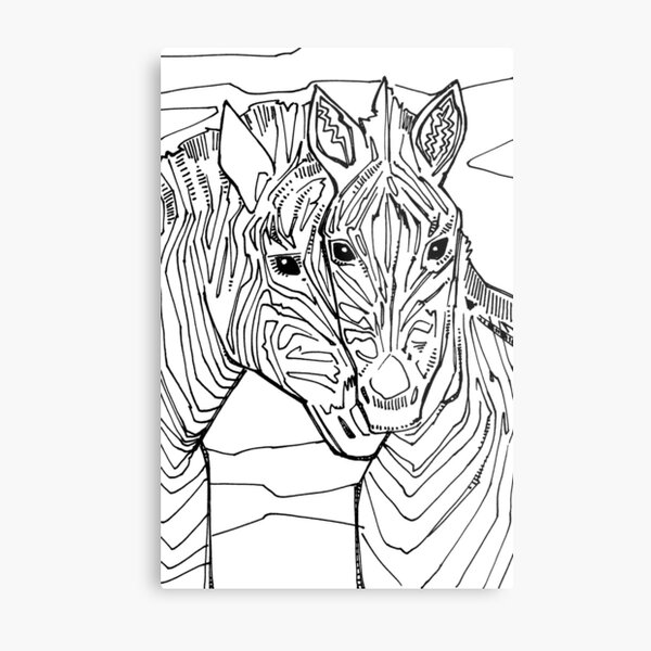 Zebra, Coloring Book Page Metal Print