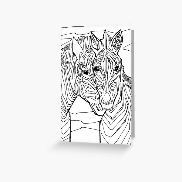 Zebra, Coloring Book Page Greeting Card