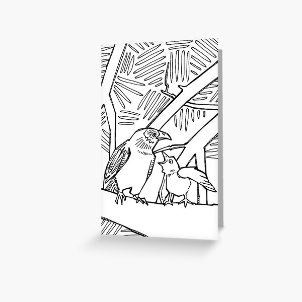 American Crow, Coloring Book Page Greeting Card