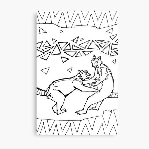 Ring-tailed Lemur, Coloring Book Page Metal Print