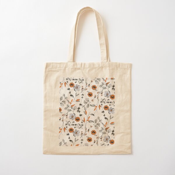 Orange Flower Pattern Cotton Tote Bag