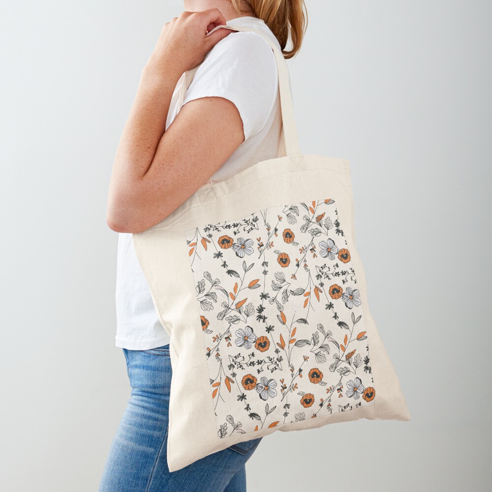Orange Flower Pattern Tote Bag