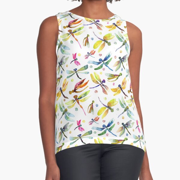 Dragonfly Brights Watercolor Sleeveless Top