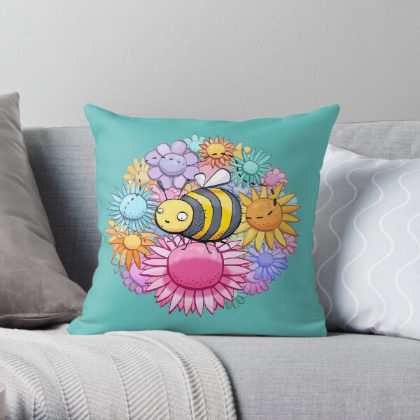 Bee Flowers Throw Pillow