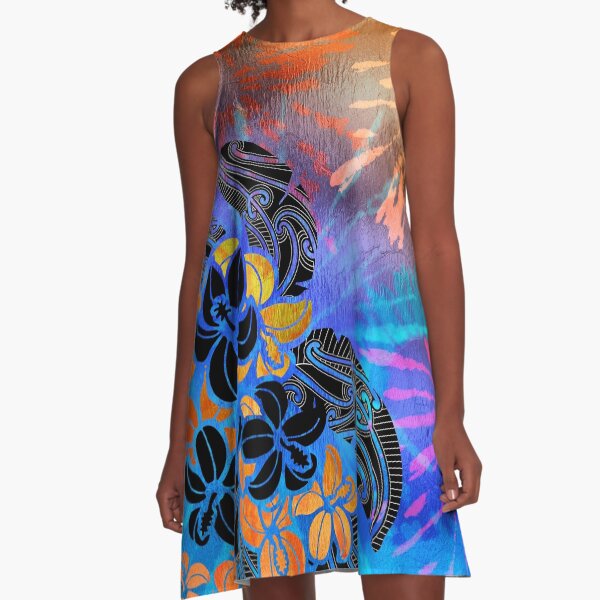 Hibiscus Tie Dye Shimmer A-Line Dress