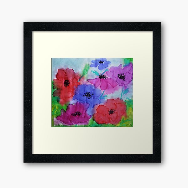 Anemones on silk Framed Art Print