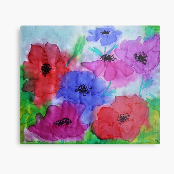 Anemones on silk Metal Print