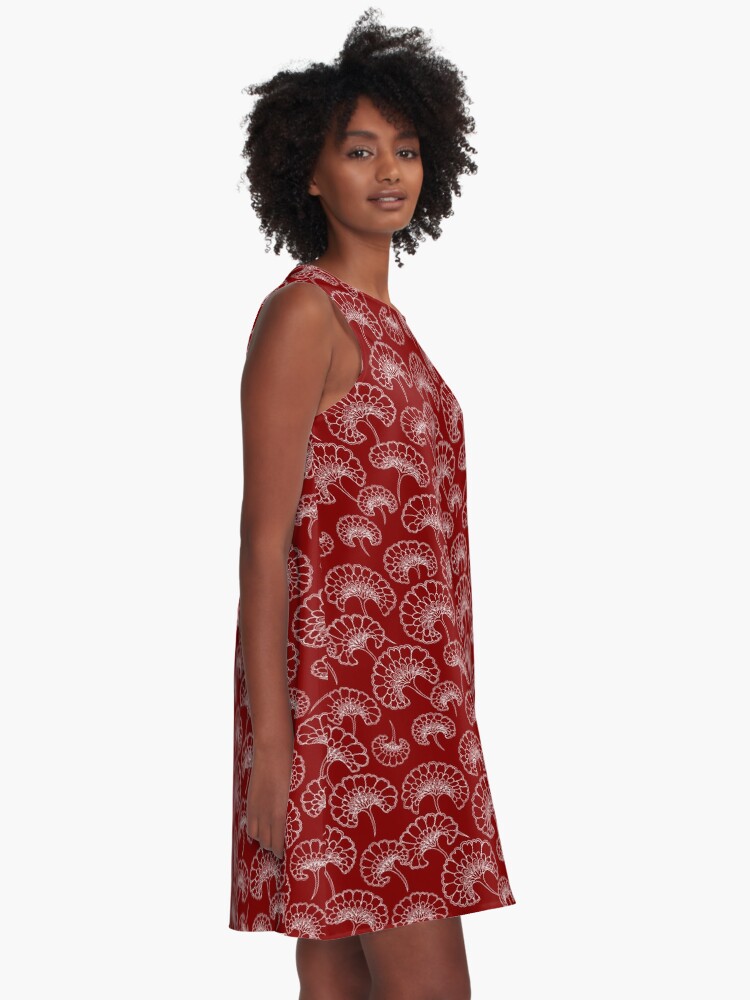 Alternate view of Red and White Marigold Pattern A-Line Dress