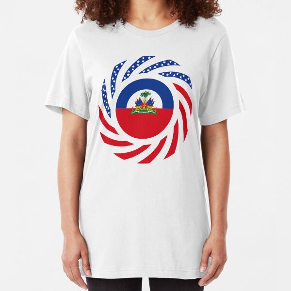 Haitian American Multinational Patriot Flag Series Slim Fit T-Shirt
