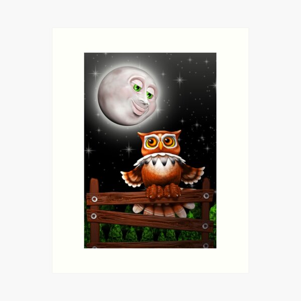 Surreal Owl and Moon Art Print