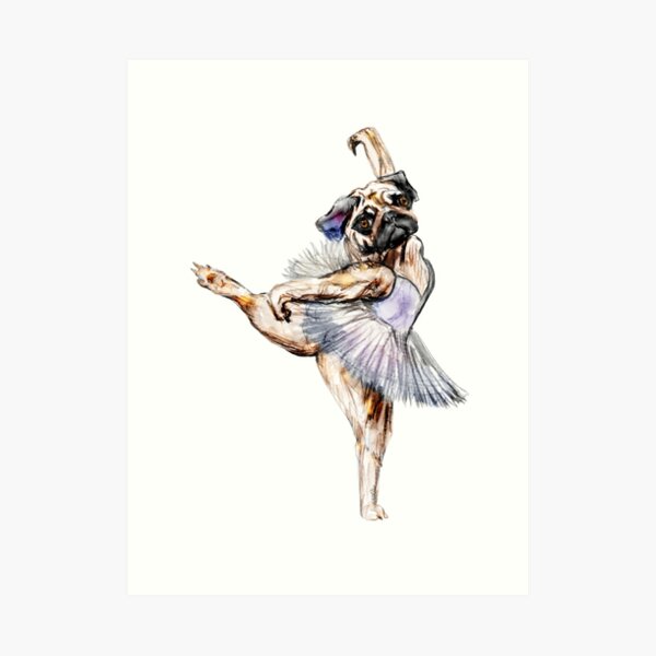 Pug Ballerina Colorful Art Print