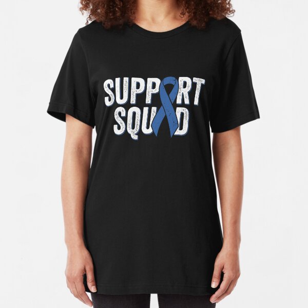 Colon Cancer Support Squad - Blue Colorectal Cancer Awareness Ribbon Slim Fit T-Shirt