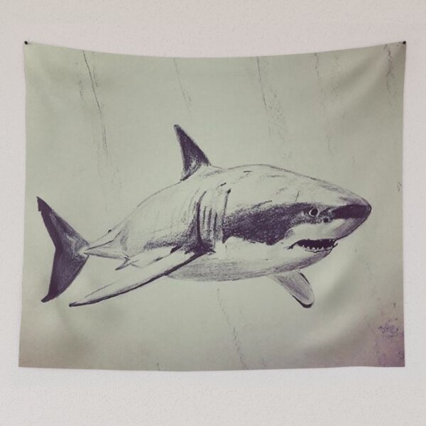 Item preview, Great White Shark pencil and charcoal sketch designed and sold by PaulBenbowArt.
