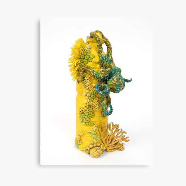 Yellow Exploration, Octopus on Plastic Bottle Canvas Print