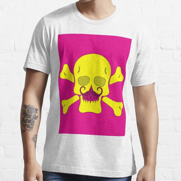 "yellow skull with bones and mustache and pink background" Tshirt for