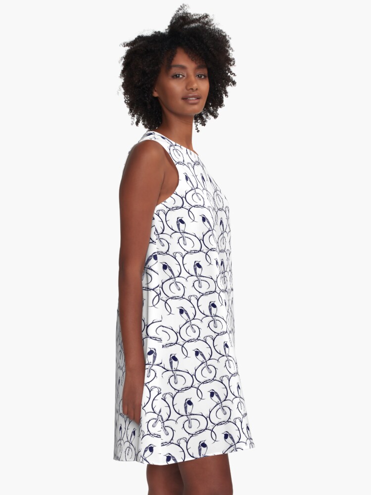 Alternate view of White Wagtail Pattern A-Line Dress