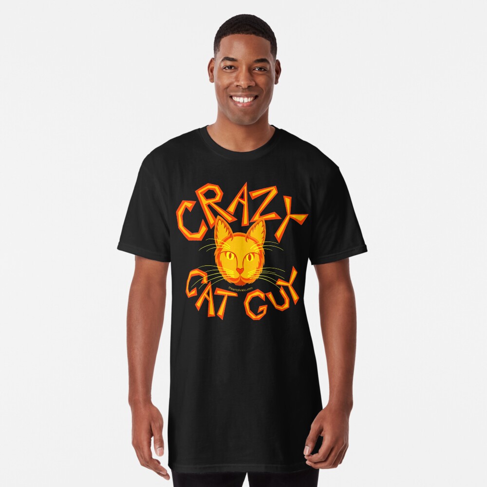 Crazy Cat Guy In Orange Cat Lover Design Long T-Shirt