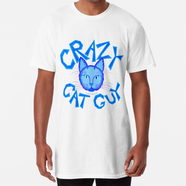 Crazy Cat Guy Funny Blue Cartoon Cat Lover Design Long T-Shirt