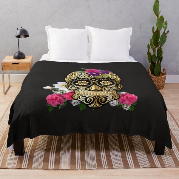 Item preview, Gold Skull With Flower Design And Roses designed and sold by Diane Gotti.