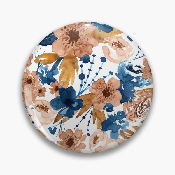 Item preview, Loose sienna and indigo watercolor flowers designed and sold by CrisBanana.