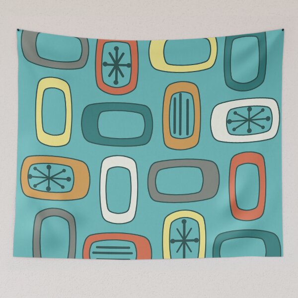 Item preview, Midcentury MCM Rounded Rectangles Aquamarine designed and sold by thepixelgarden.