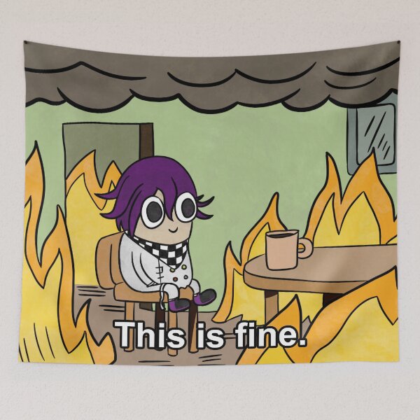 Item preview, Kokichi 'this is fine' meme designed and sold by dogonroomba.
